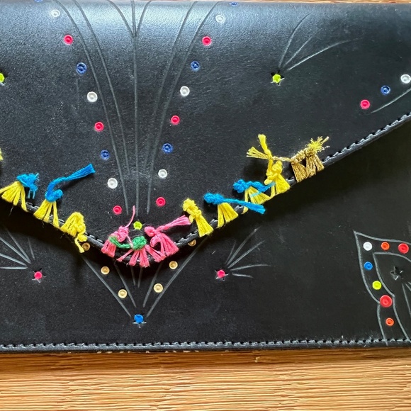 RARE Naj Jamai for Barneys New York Celeste Clutch in Black Leather Handpainted - Picture 3 of 7